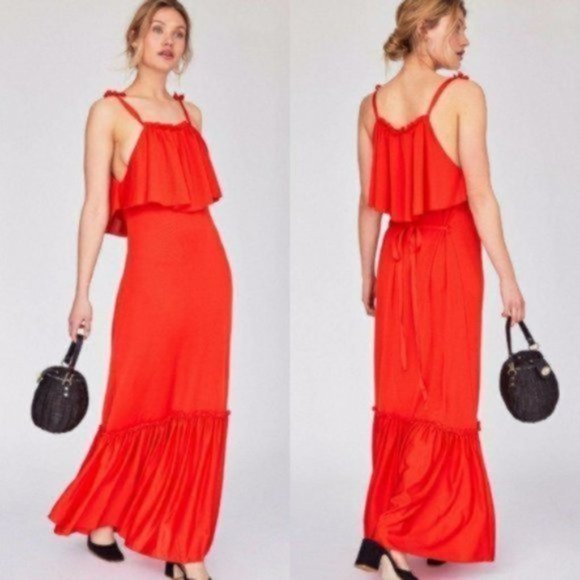 NWT Free People Coco Ruffle Tier Maxi Gown in Fire - Picture 9 of 9